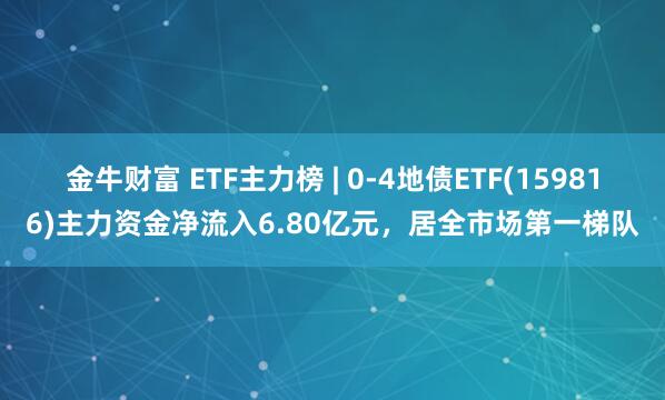 金牛财富 ETF主力榜 | 0-4地债ETF(159816)主力资金净流入6.80亿元，居全市场第一梯队